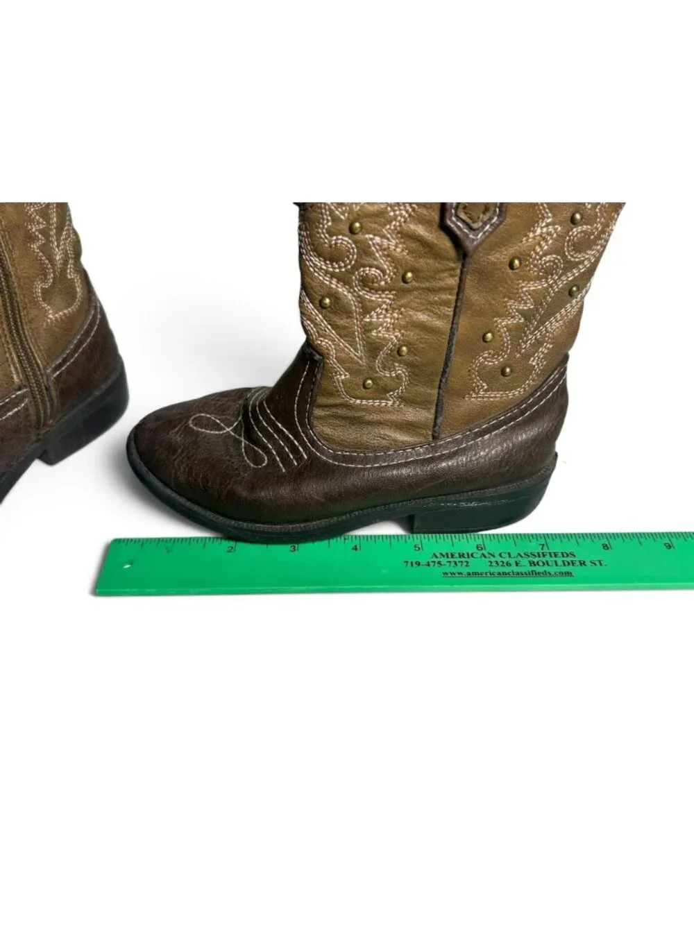 Cherokee Small Toddler Cowboy Boots Size 10 Brown Western Boots Side Zipper
